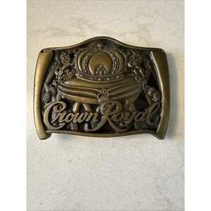 Vintage Crown Royal Western Metal Bronze Color Heavy Duty Belt Buckle 3"x2"
